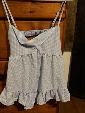 SHEIN Light Blue Gingham Dress with Ruffle Trim